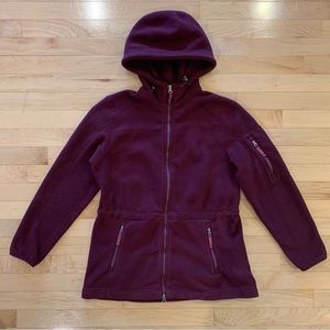 Lands End women’s size small 6-8 merlot purple fleece jacket hooded cozy coat
